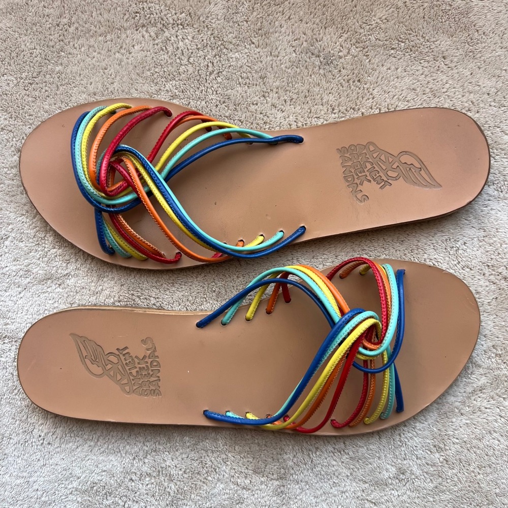 Ancient Greek Sandals EU 40 fit like 8-8.5 Rainbow Multicolor Leather Flat Slide